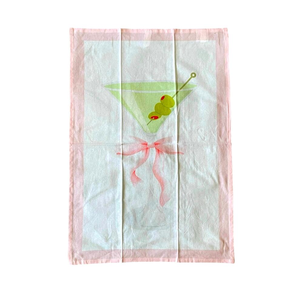 Kaf Home Pink Bow Dirty Martini Cotton Kitchen Towels 20x30 Set of 2 NEW